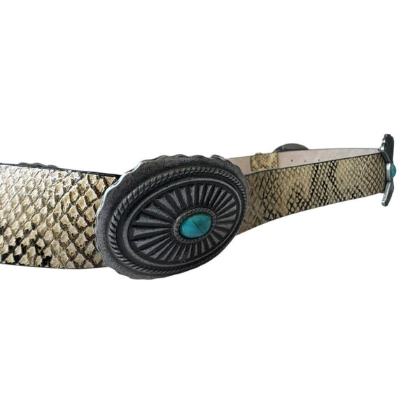 Suzanne Somers Vintage leather womens concho belt size 1X 2X beige snakeskin - Picture 7 of 9